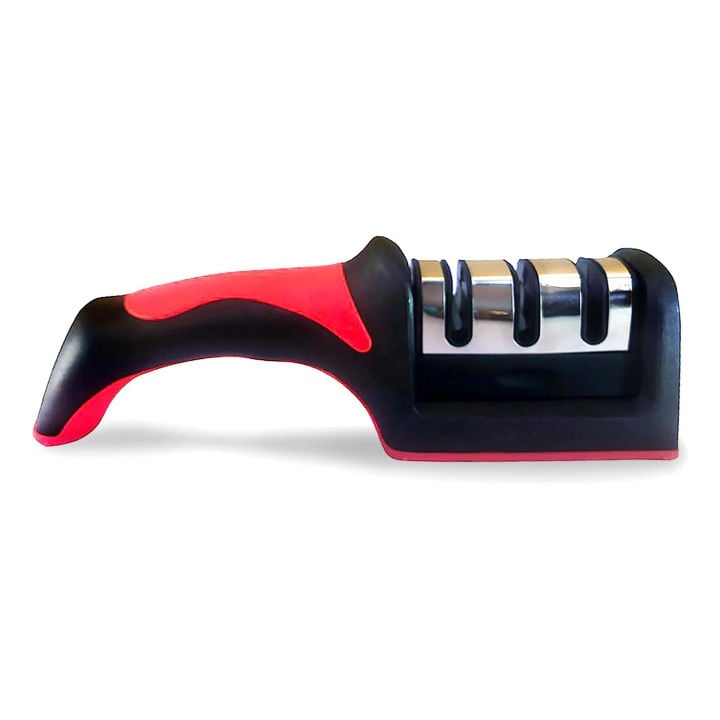 Picture of Kitchen 3-Segment Knife Sharpener Household Multi-Functional Hand-Held 3-Purpose Black & Silver Sharpening Stone-(Multicolor)