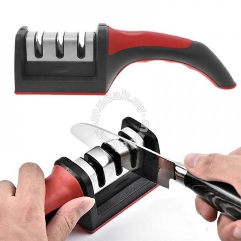 Picture of Kitchen 3-Segment Knife Sharpener Household Multi-Functional Hand-Held 3-Purpose Black & Silver Sharpening Stone-(Multicolor)