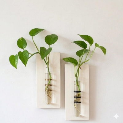 Picture of Minimalist White PVC Board Test Tube Wall Hanging Flower Vase - Set of 2 Pcs (Without Flowers)-(White)