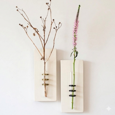 Picture of Minimalist White PVC Board Test Tube Wall Hanging Flower Vase - Set of 2 Pcs (Without Flowers)-(White)