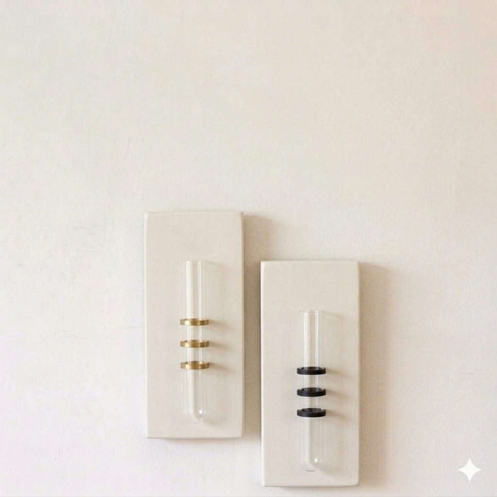 Picture of Minimalist White PVC Board Test Tube Wall Hanging Flower Vase - Set of 2 Pcs (Without Flowers)-(White)