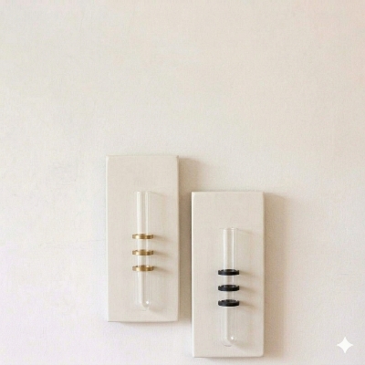 Picture of Minimalist White PVC Board Test Tube Wall Hanging Flower Vase - Set of 2 Pcs (Without Flowers)-(White)