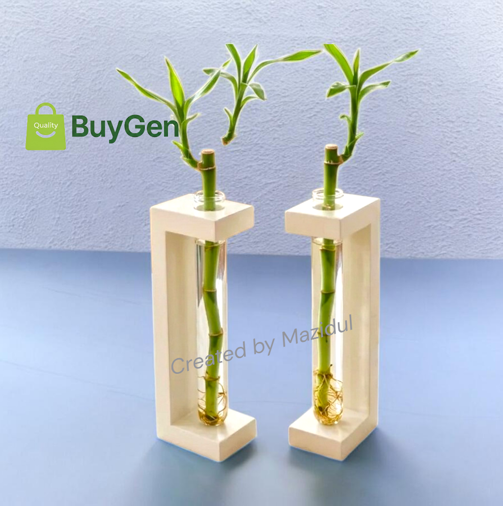 Picture of 2 Pieces PVC Plant Holder with Glass Test Tube | Minimal Home Decoration Stand Modern Desk & Table Decor (No Plant)-(Off White)