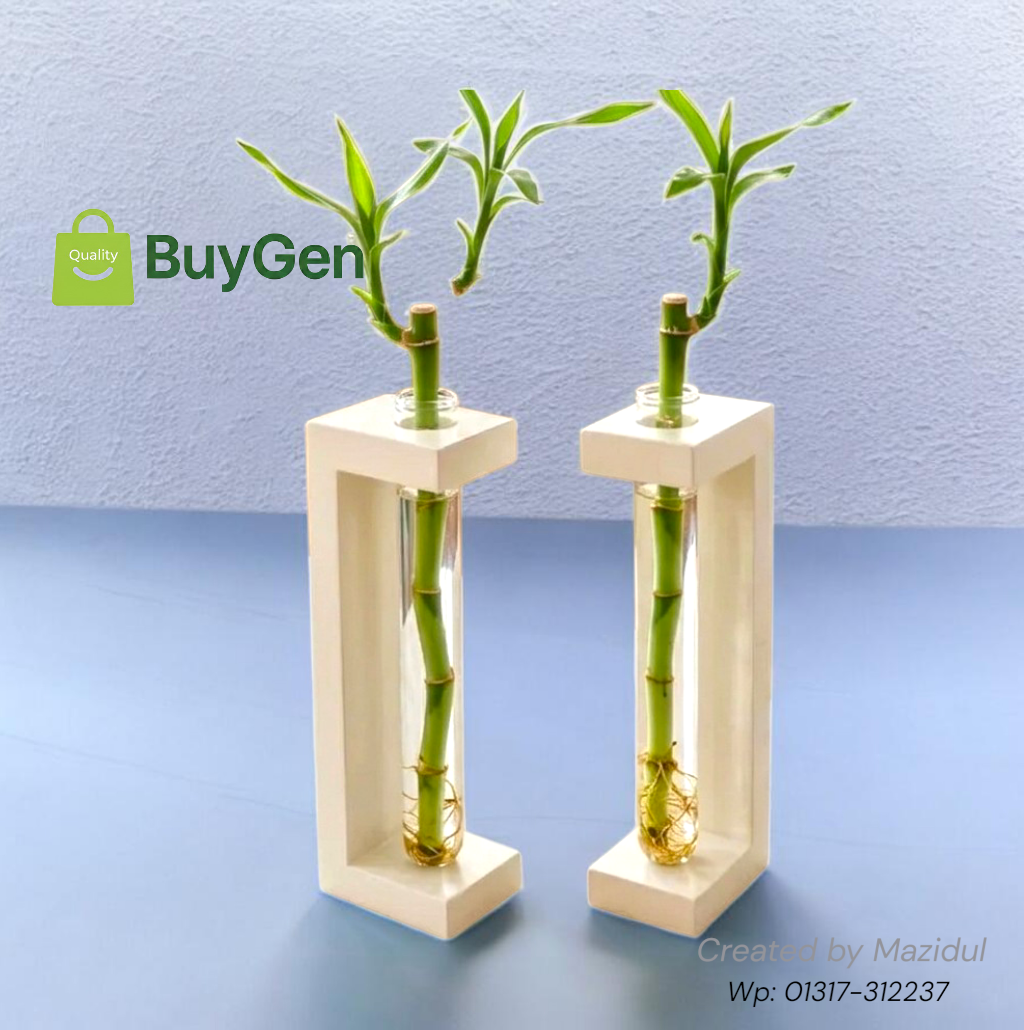 Picture of 2 Pieces PVC Plant Holder with Glass Test Tube | Minimal Home Decoration Stand Modern Desk & Table Decor (No Plant)-(Off White)