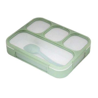 Picture of Leak-Proof Sealing 4 Compartments Grid Lunch Box with Spoon - Green Mint