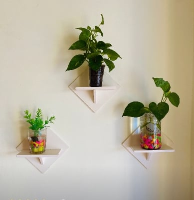 Picture of 3 Pcs Self-Adhesive Wall Hanging Kite Flower Stand - Decorative Punch-Free Showpiece Holder for Home Decor-(Off White)