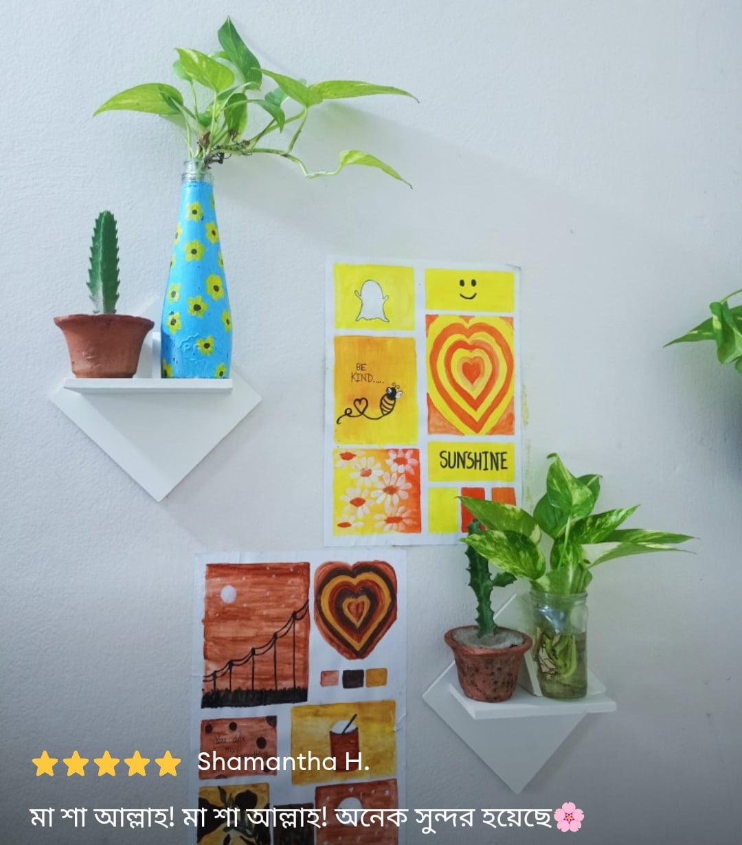 Picture of 3 Pcs Self-Adhesive Wall Hanging Kite Flower Stand - Decorative Punch-Free Showpiece Holder for Home Decor-(Off White)