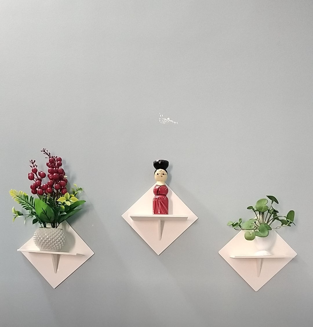 Picture of Square Shape Wall Shelf without Flower. Self-Adhesive Punch Free Wall Decor (2 Pcs Stand) Waterproof Premium Quality White Colour-(Off White)