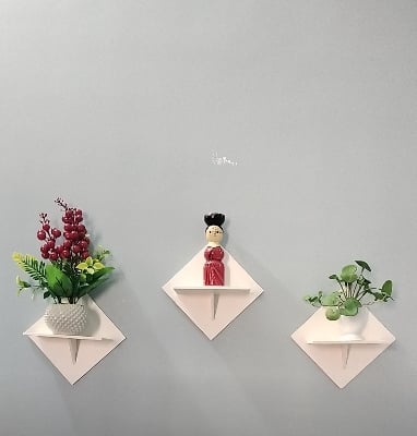 Picture of Square Shape Wall Shelf without Flower. Self-Adhesive Punch Free Wall Decor (2 Pcs Stand) Waterproof Premium Quality White Colour-(Off White)