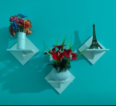 Picture of Square Shape Wall Shelf without Flower. Self-Adhesive Punch Free Wall Decor (2 Pcs Stand) Waterproof Premium Quality White Colour-(Off White)