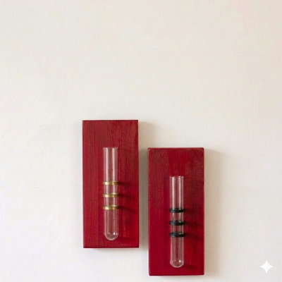 Picture of Premium Red PVC Wall-Mounted Test Tube Vase – Minimalist Home Decor & Plant Propagation Stand (Set of 2 - Base & Glass Only)-(2 piece)