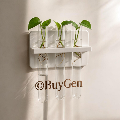 Picture of Modern Wall Mounted Test Tube Vase | Minimal PVC Hydroponic Plant Holder | Aesthetic Home Decor-(Off White)