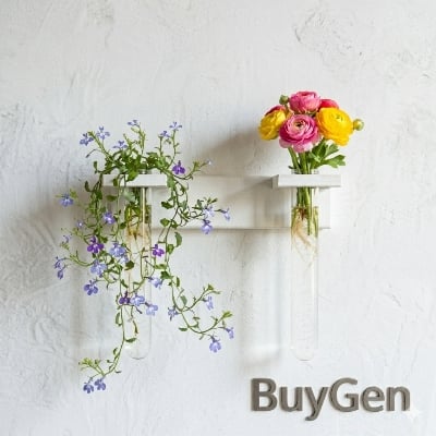 Picture of Wall Mounted Test Tube Vase | PVC Waterproof Hydroponic Plant Holder | Minimalist Home Decor | BuyGen-(Off White)