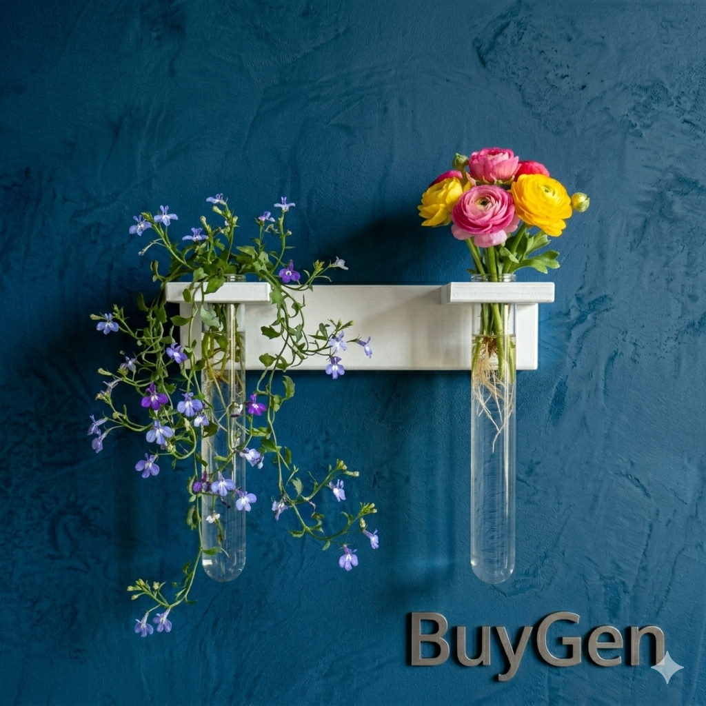 Picture of Wall Mounted Test Tube Vase | PVC Waterproof Hydroponic Plant Holder | Minimalist Home Decor | BuyGen-(Off White)