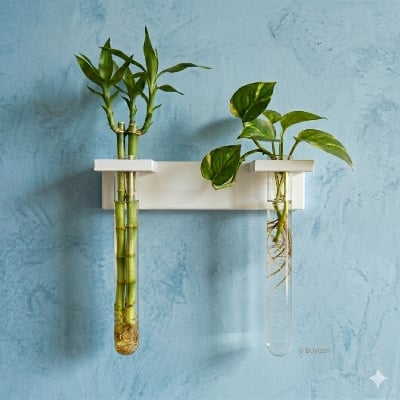 Picture of Wall Mounted Test Tube Vase | PVC Waterproof Hydroponic Plant Holder | Minimalist Home Decor | BuyGen-(Off White)