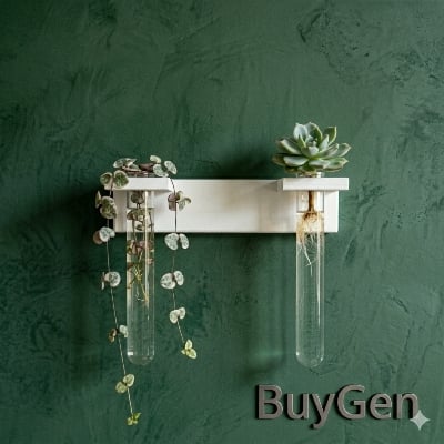 Picture of Wall Mounted Test Tube Vase | PVC Waterproof Hydroponic Plant Holder | Minimalist Home Decor | BuyGen-(Off White)