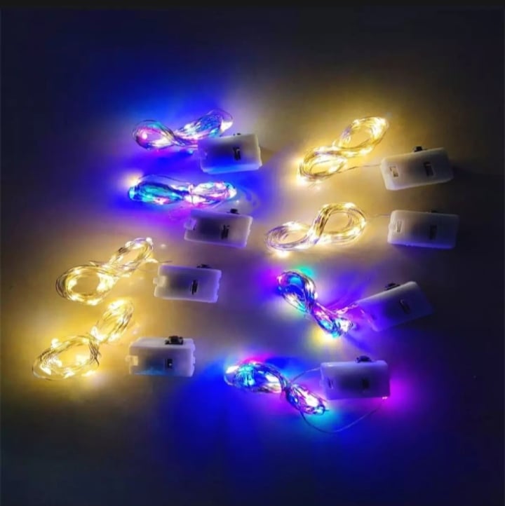 Picture of 2M 20 LED Mini Micro Copper Wire String Light – Warm White | Battery Operated Decorative LED Strip for Billiard Table, Gaming Room, Home & Party Decoration-(Multicolor)
