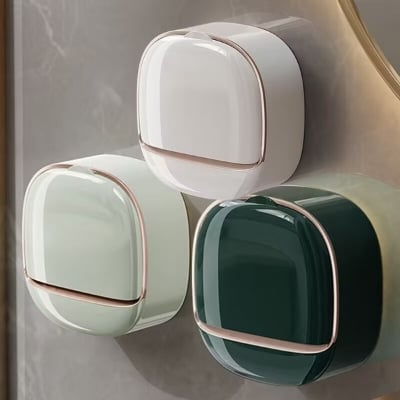 Picture of Soap Holder With Lid Drain Soap Box Punch-Free Flip-Top Soap Dish Creative Waterproof Storage Rack Bathroom Accessories