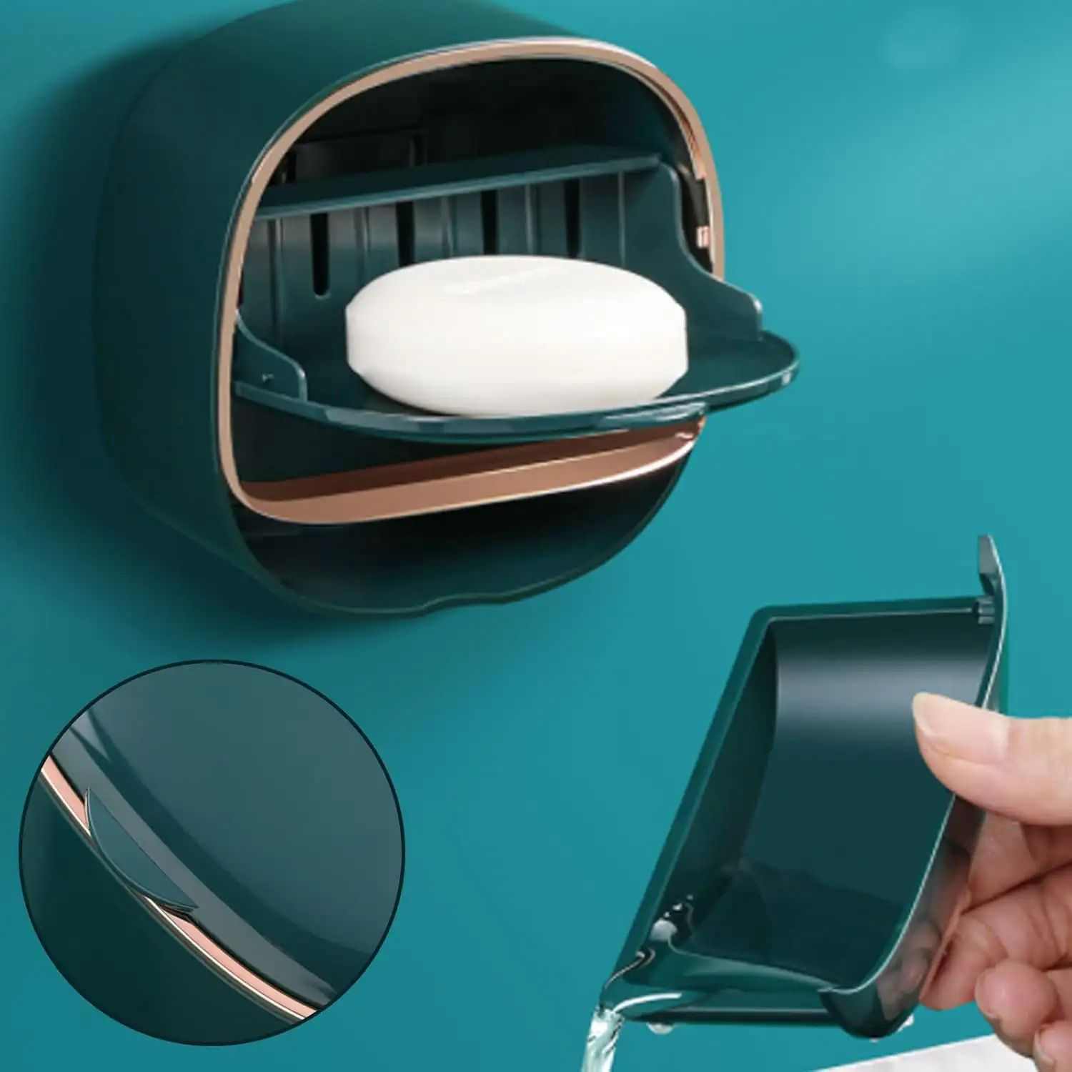Picture of Soap Holder With Lid Drain Soap Box Punch-Free Flip-Top Soap Dish Creative Waterproof Storage Rack Bathroom Accessories