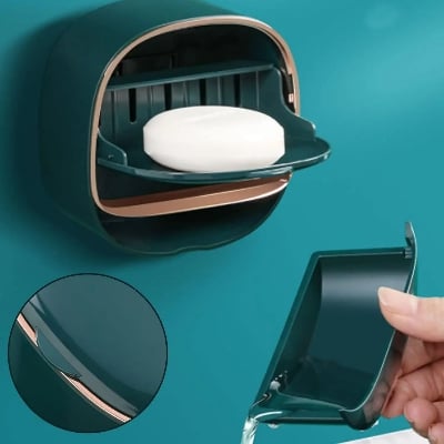 Picture of Soap Holder With Lid Drain Soap Box Punch-Free Flip-Top Soap Dish Creative Waterproof Storage Rack Bathroom Accessories