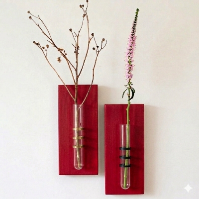 Picture of Premium PVC Board Test Tube Wall Hanging Flower Vase - Set of 2 Pcs (Matte Finish) - Without Flowers