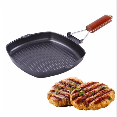 Picture of Steak Frying Pan Cast Iron Steak Grill Pans Non-Stick Frying Pan Wooden Handle