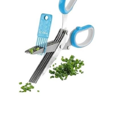 Picture of 5 Blade Kitchen Scissors With Cleaner - Blue and Silver