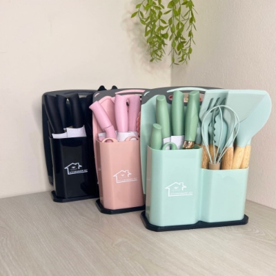 Picture of 12 Pcs Silicone Cooking Set Non-Stick Spatula Shovel Wooden Handle Set
