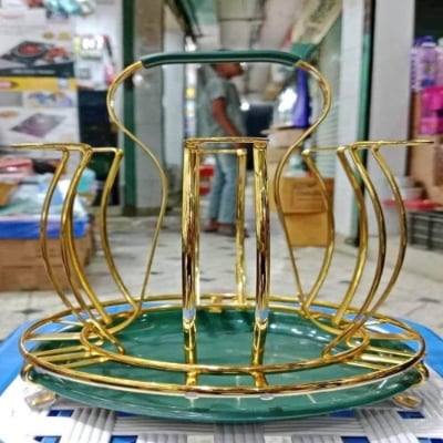 Picture of 6 Hook Metal Glass Stand golden color
