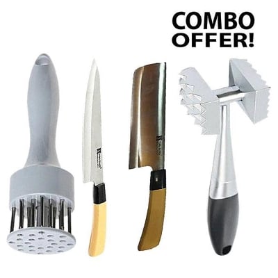Picture of Kitchen Knife, Meat Tenderizer, Meat Hammer and Meat Cutting Knife Super Combo - Multi-Color