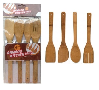 Picture of 4 X Piece Bamboo Wooden Kitchen Cooking Utensils Set Tools Spatula Spoon Turner