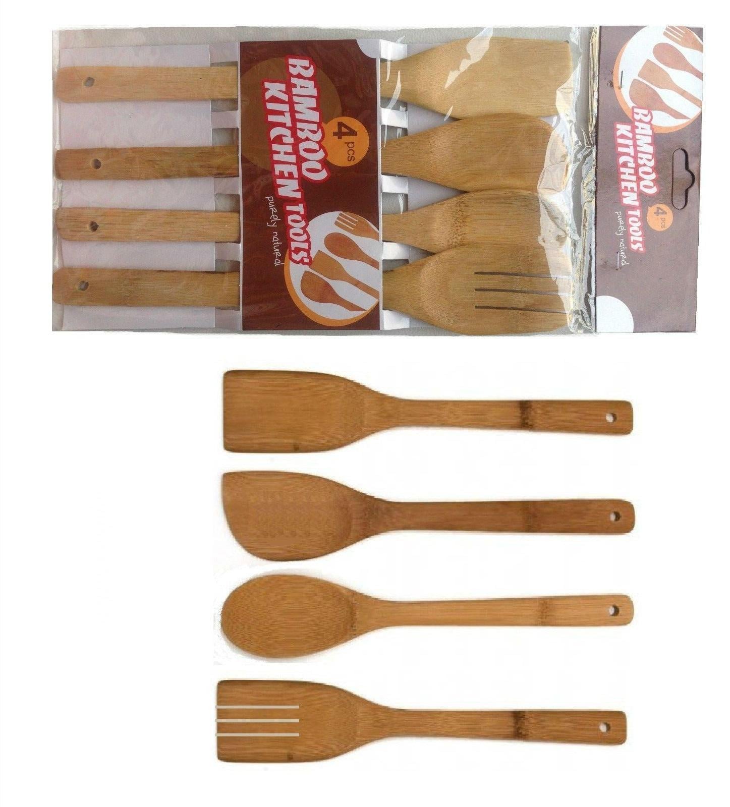 Picture of 4 X Piece Bamboo Wooden Kitchen Cooking Utensils Set Tools Spatula Spoon Turner