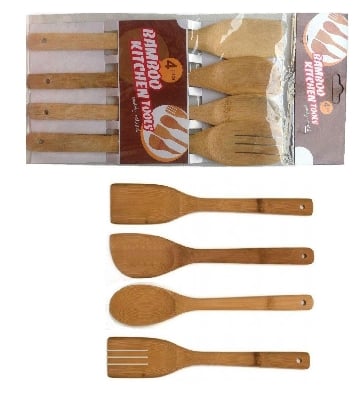 Picture of 4 X Piece Bamboo Wooden Kitchen Cooking Utensils Set Tools Spatula Spoon Turner