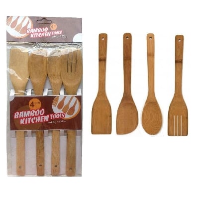 Picture of 4 X Piece Bamboo Wooden Kitchen Cooking Utensils Set Tools Spatula Spoon Turner