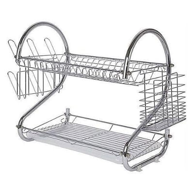 Picture of 2 Layer Plate Stand ,Kitchen Chrome Cup Dish Drying Rack Tray Cultery Dish Drainer