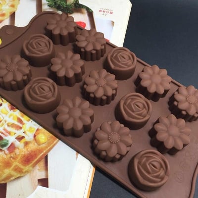 Picture of Cavity Rose Flowers Multi Shape Silicone Chocolate Cookies Mold Candy Maker  Cake Pastry Baking Tools