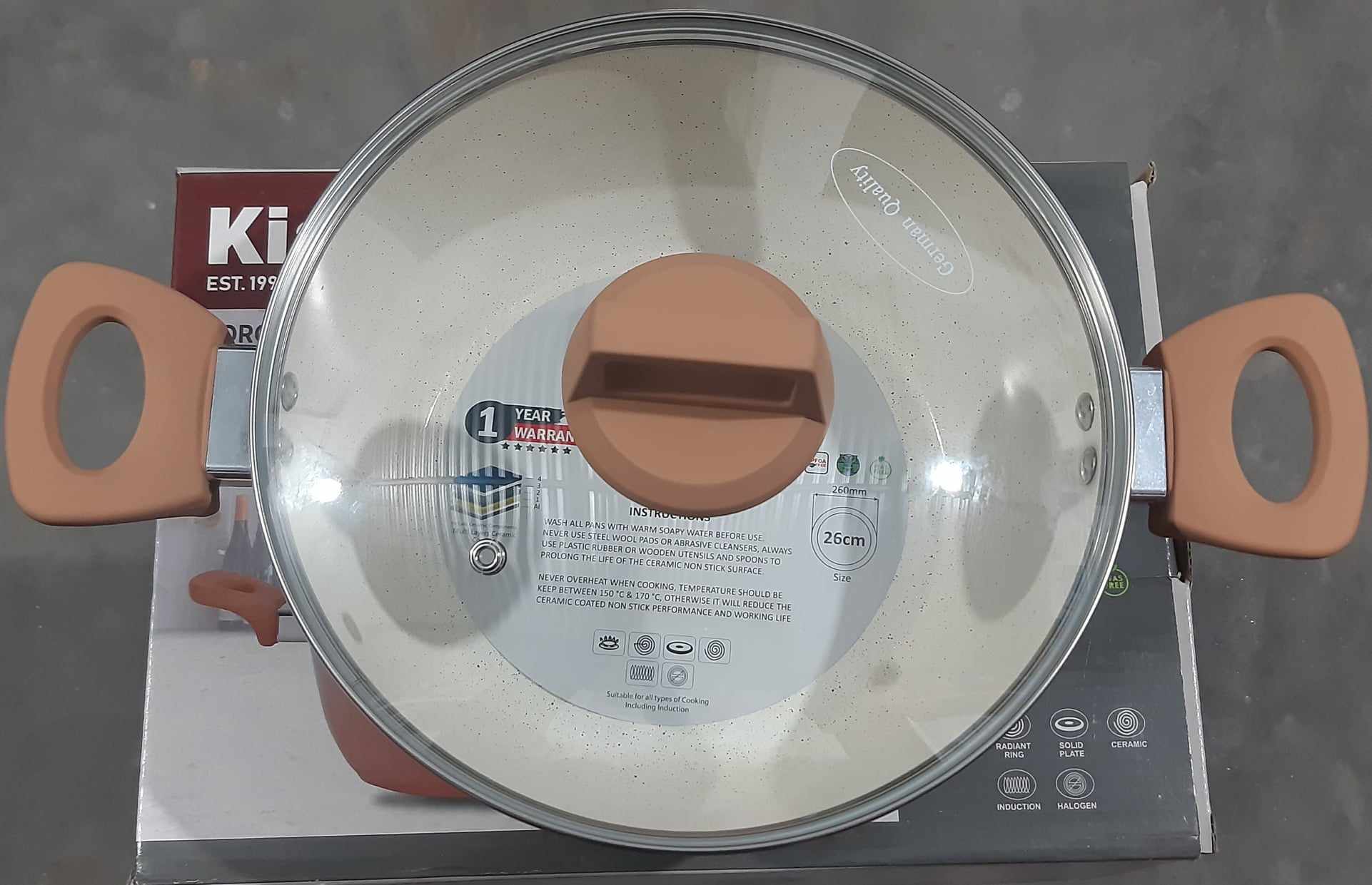 Picture of Kiam Ceramic Granite Karai With Glass Lid 24 cm (Induction Bottom)