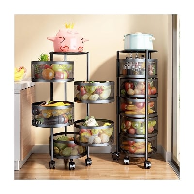 Picture of Rotating Vegetable Rack Floor-Standing Multi-Layer Kitchen Storage Rack Household Storage Shelf for Kitchen Living Room