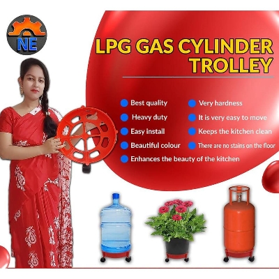 Picture of Plastic Trolley With Wheel For Water Pot, Flower Tab PVC LPG Gas Trolley For Bottle With Wheel for Easy Moving