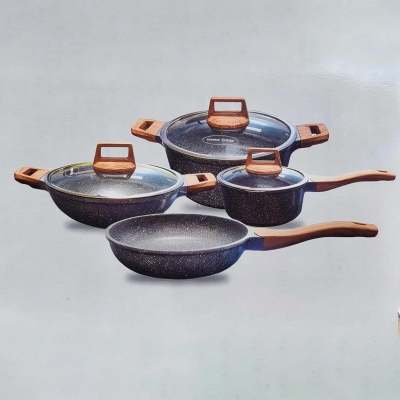Picture of Kiam Non Stick 7 Pcs Cookware Set For Superior Release -1Pc Casserol, 1Pc Fry pan, 1Pc Karai and 1Pc Milk pan with 3 lids (Multicolor-Diecast)