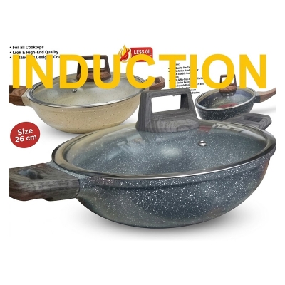 Picture of Kiam Marble Coated Karai With Glass Lid 28cm (DIECAST28)