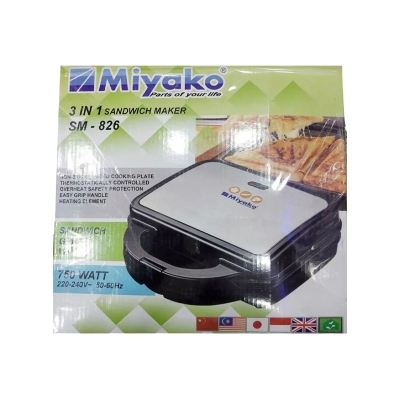 Picture of Miyako 3 In 1 Sandwich Maker SM-826 / 862 with Sandwich Plate, Grill Plate & Waffle Plate (Multicolor826)