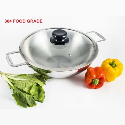 Picture of Stainless Steel 3 Layer Wok with Glass Lid and SS Handle 304 FOOD GRADE (Silver32CM)