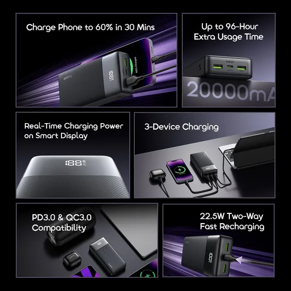 Picture of Oraimo PowerNova Q21 20000mAh 22.5W Black Power Bank with Digital Display