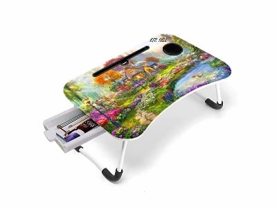 Picture of Multi-Function printed Computer Laptop Desk Table With Drawer laptop pc stand table for bed mini portable table - Blue