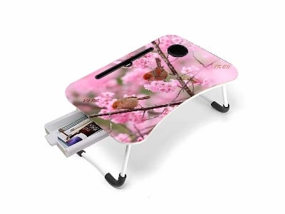 Picture of Multi-Function printed Computer Laptop Desk Table With Drawer laptop pc stand table for bed mini portable table - Black
