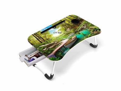 Picture of Multi-Function printed Computer Laptop Desk Table With Drawer laptop pc stand table for bed mini portable table - Green