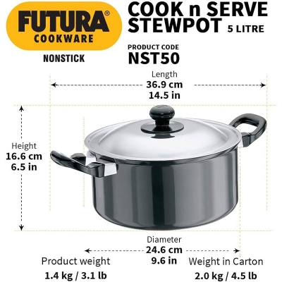 Picture of Hawkins Futura 5 Litre Stewpot With SS Lid NST50 Black