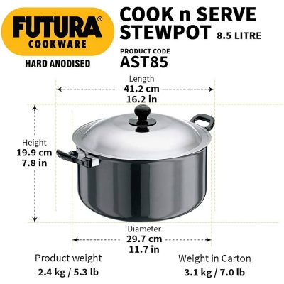 Picture of Hawkins Futura 8.5 Litre Stewpot SS Lid AST85 Black