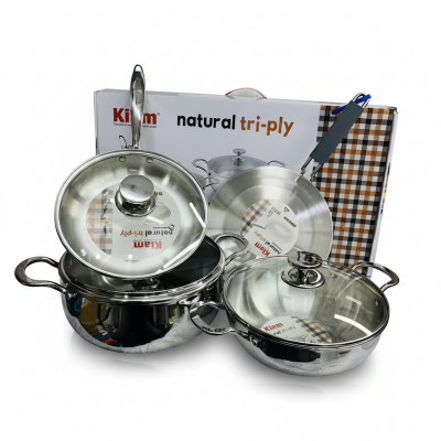 Picture of KIAM NATURAL TRI-PLY STAINLESS STEEL COOKWARE 7-PIECE SET- KARAI 26 CM, CASSEROL 26 CM, RUTI TAWA 26 CM, FRY PAN 24 CM Multicolor